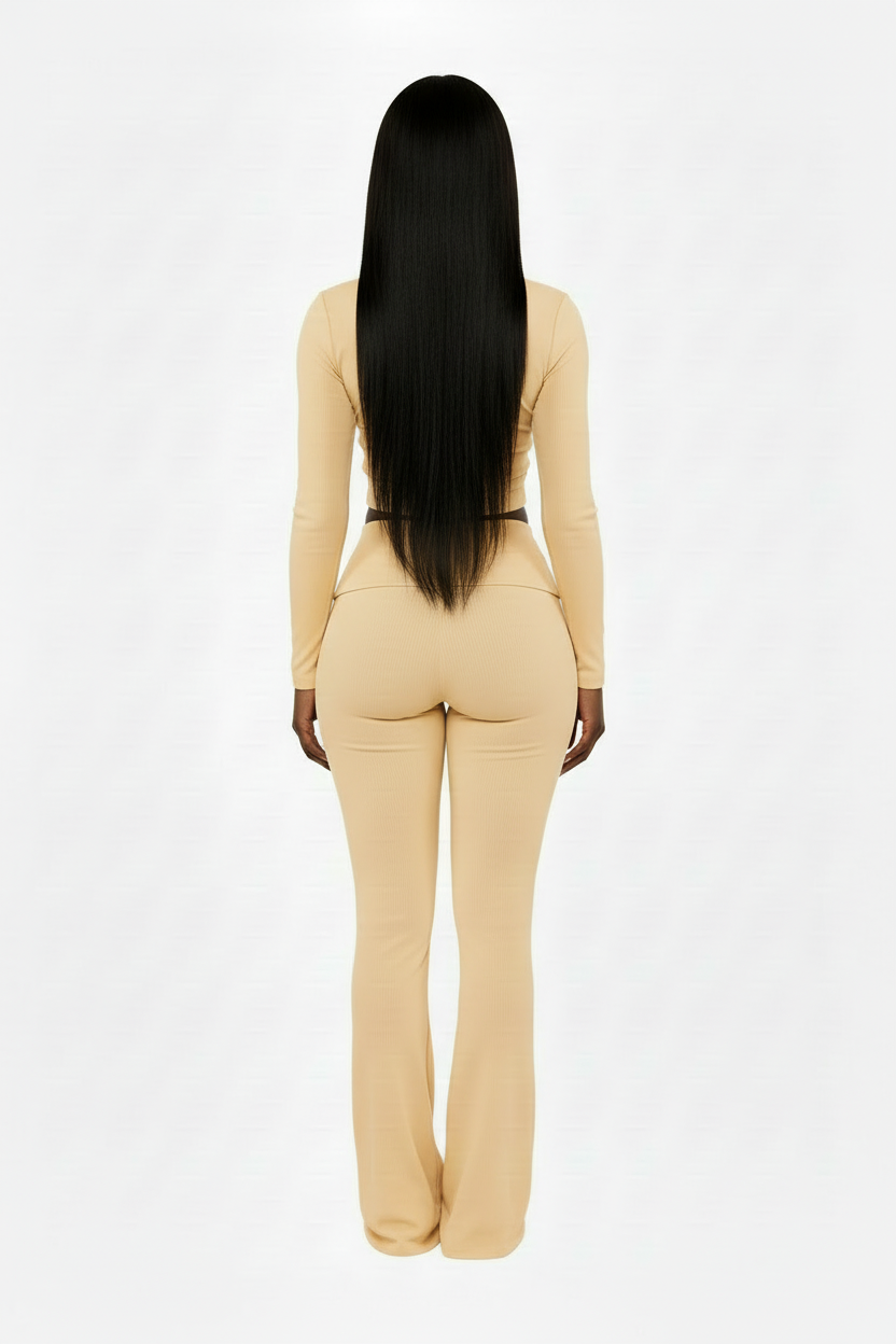 Buttery yellow ribbed outfit back view