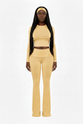 Buttery yellow ribbed set styled like reference photo