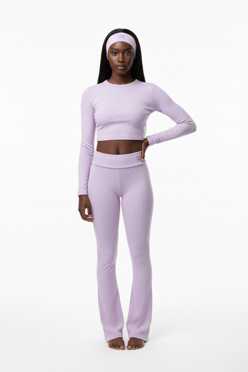Light lavender ribbed set with matching tonal logos